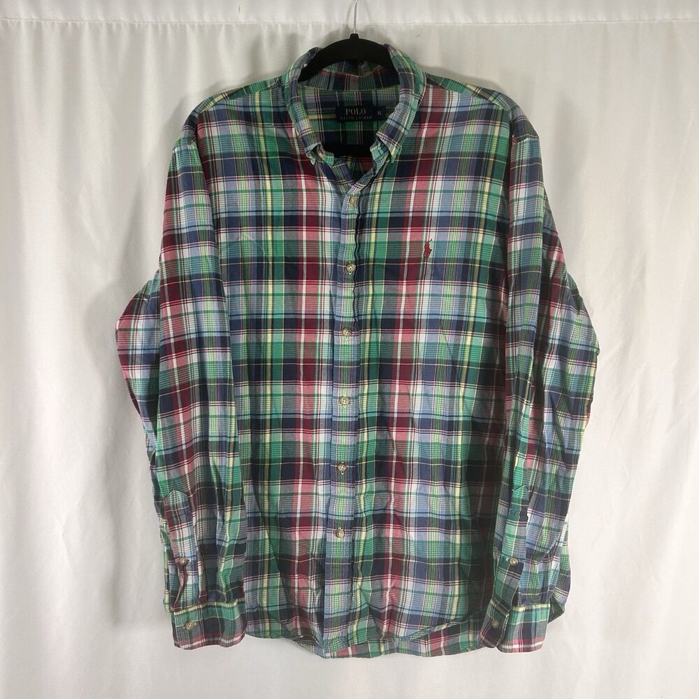 Polo Ralph Lauren Dress Shirt Men's XL Multicolor Plaid Long Sleeve Button Up